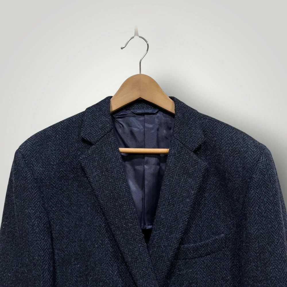 Brooks Brothers Harris‎ Tweed Wool Blazer Navy Blue Herringbone Regent Fit 44R